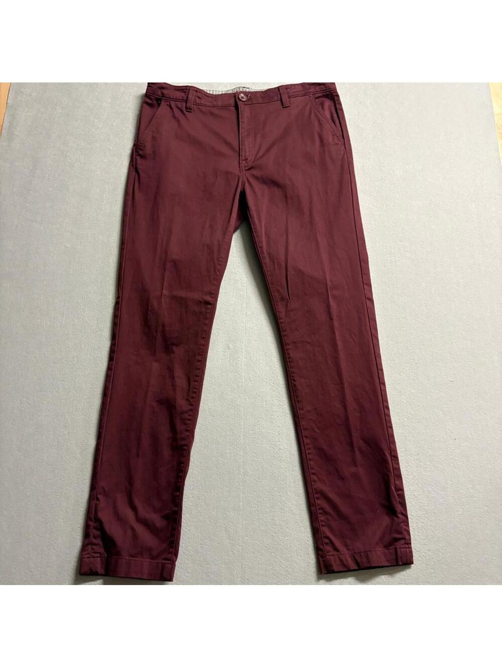 Guess Chino Pants Mens 34x32 Burgundy Red Slim Fit Flat Front Cotton Stretch